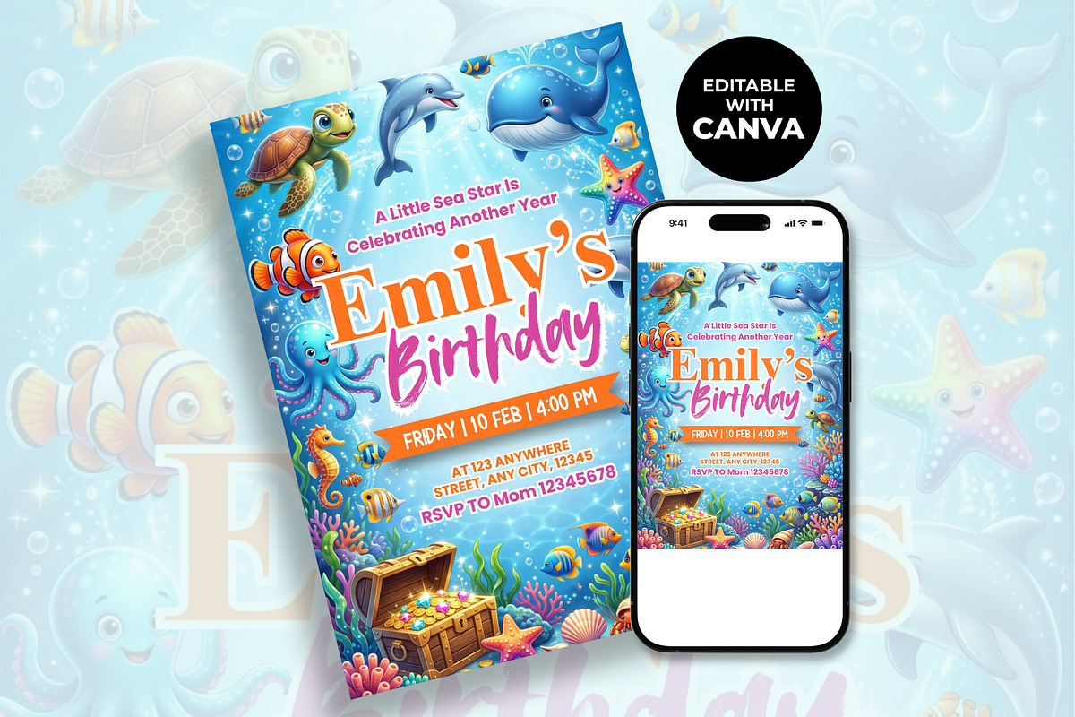 Under the Sea Birthday Invitation, an Invitation Template by M9 Design (Photo 2 of 4)