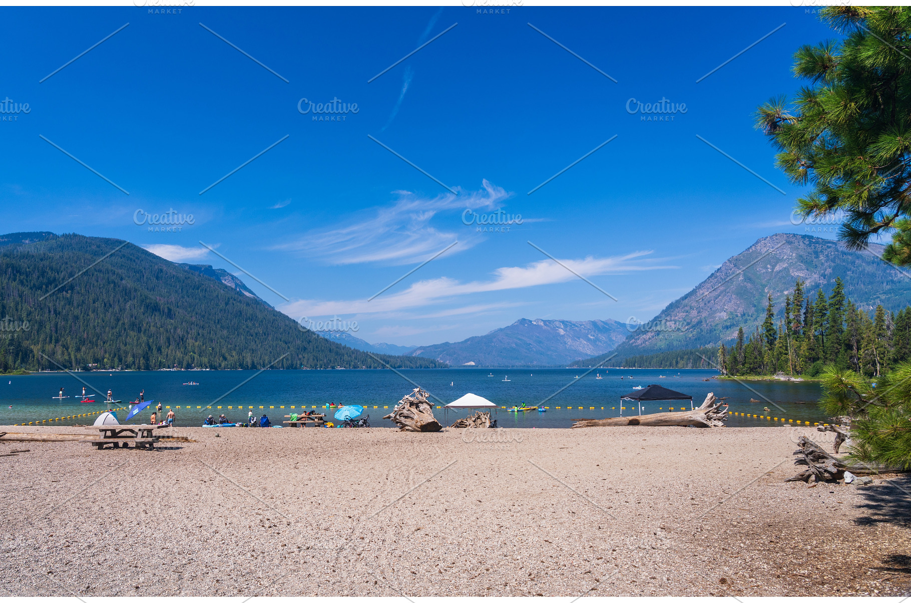 Beach area of Lake Wenatchee State, a Sports & Recreation Photo by Backyard Stock