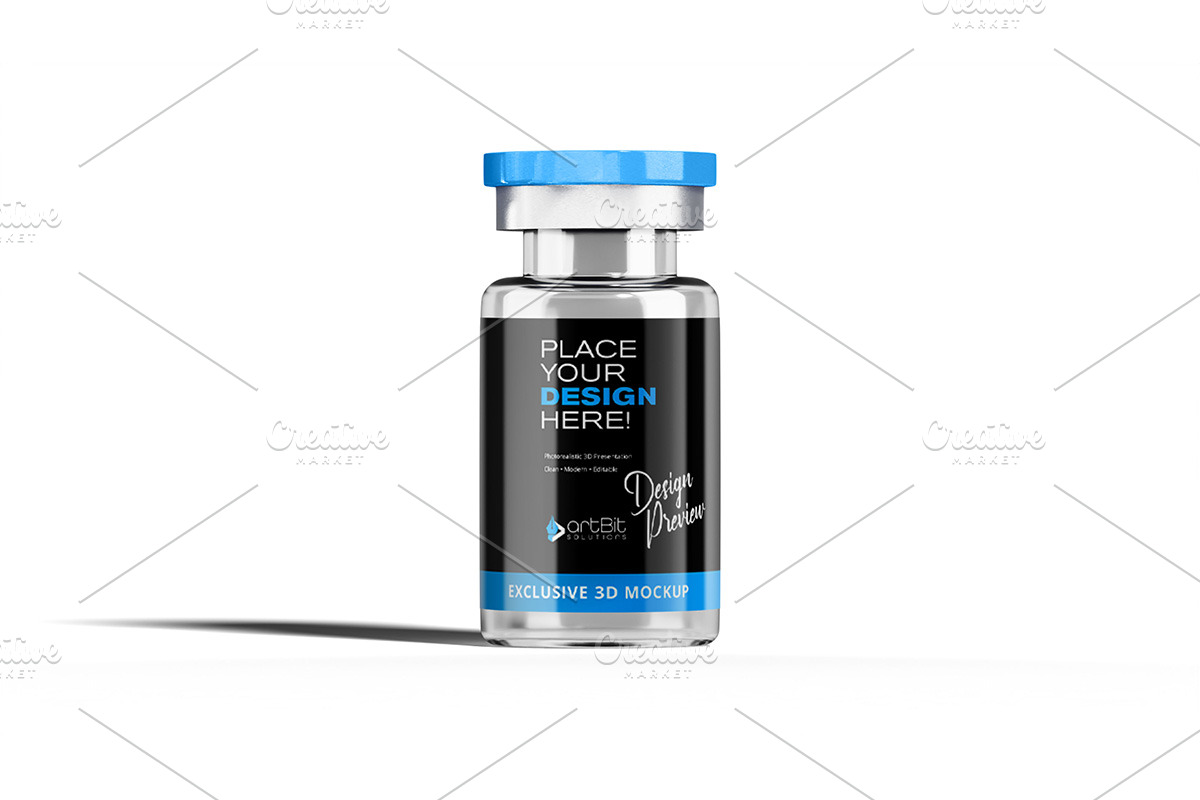Lyophilized Vaccine Bottle 3D PSD, a Packaging Mockup by artBit Design Studio (Photo 3 of 7)