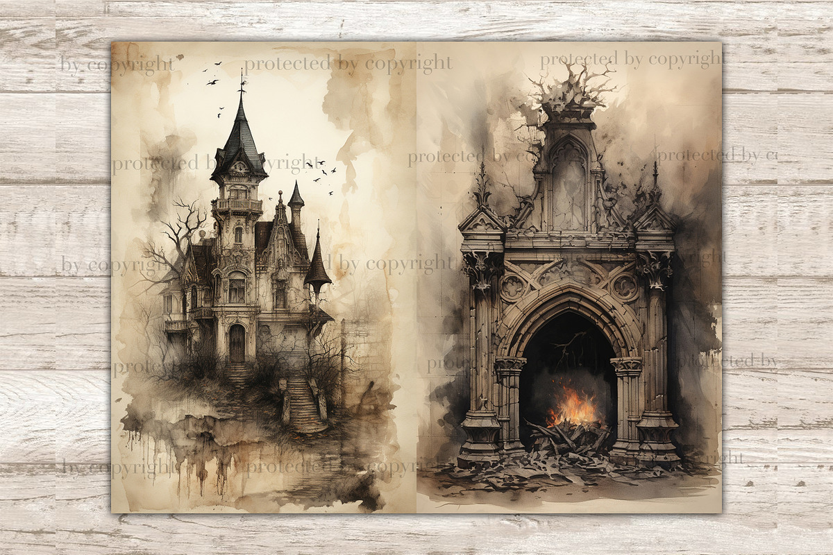 Gothic City Junk Journal Pages, a Seasonal Illustration by GlamArtZhanna (Photo 6 of 10)