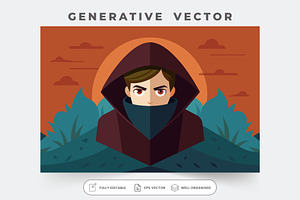 A cloaked figure gazes intensely at, a Graphic by Iftikhar Alam