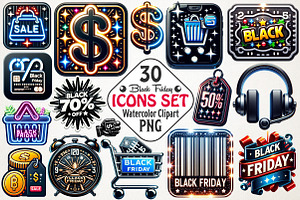 Creative Black Friday Icons Clipart, an Illustration by RobertsArt