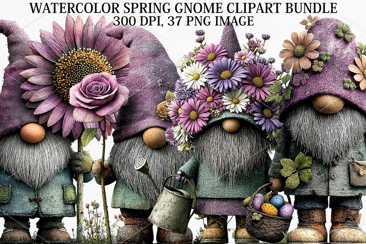 Watercolor Spring Gnome Clipart Bund, a Seasonal Illustration by Canvas Craft (Photo 1 of 7)