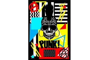 Cartoon Punk Skull With Sunglasses A