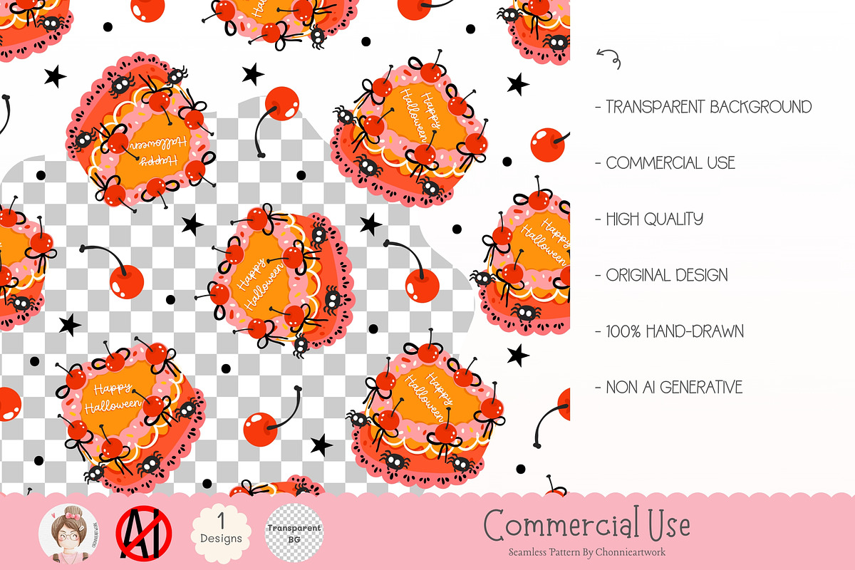 Kawaii Halloween Cake Seamless Patte, a Pattern Graphic by Chonnieartwork (Photo 2 of 5)