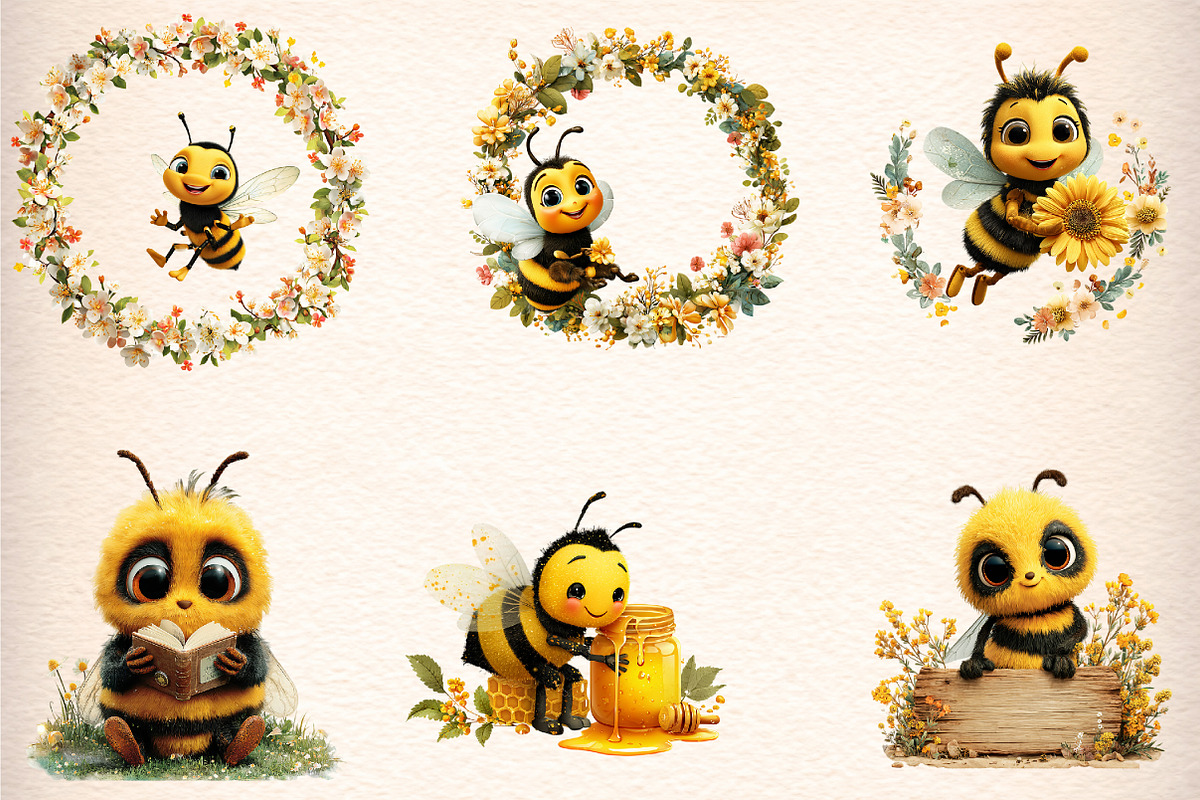 watercolor bee bumble clipart bundle, an Illustration by GatewayDesign (Photo 3 of 7)