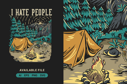 Skeleton Camping Vector Illustration