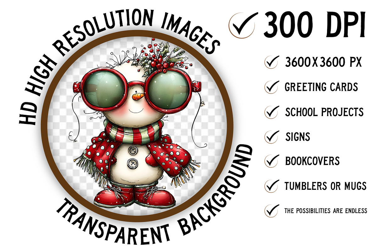 Funny Christmas Snowman Clipart, an Illustration by Craft Nest (Photo 3 of 7)