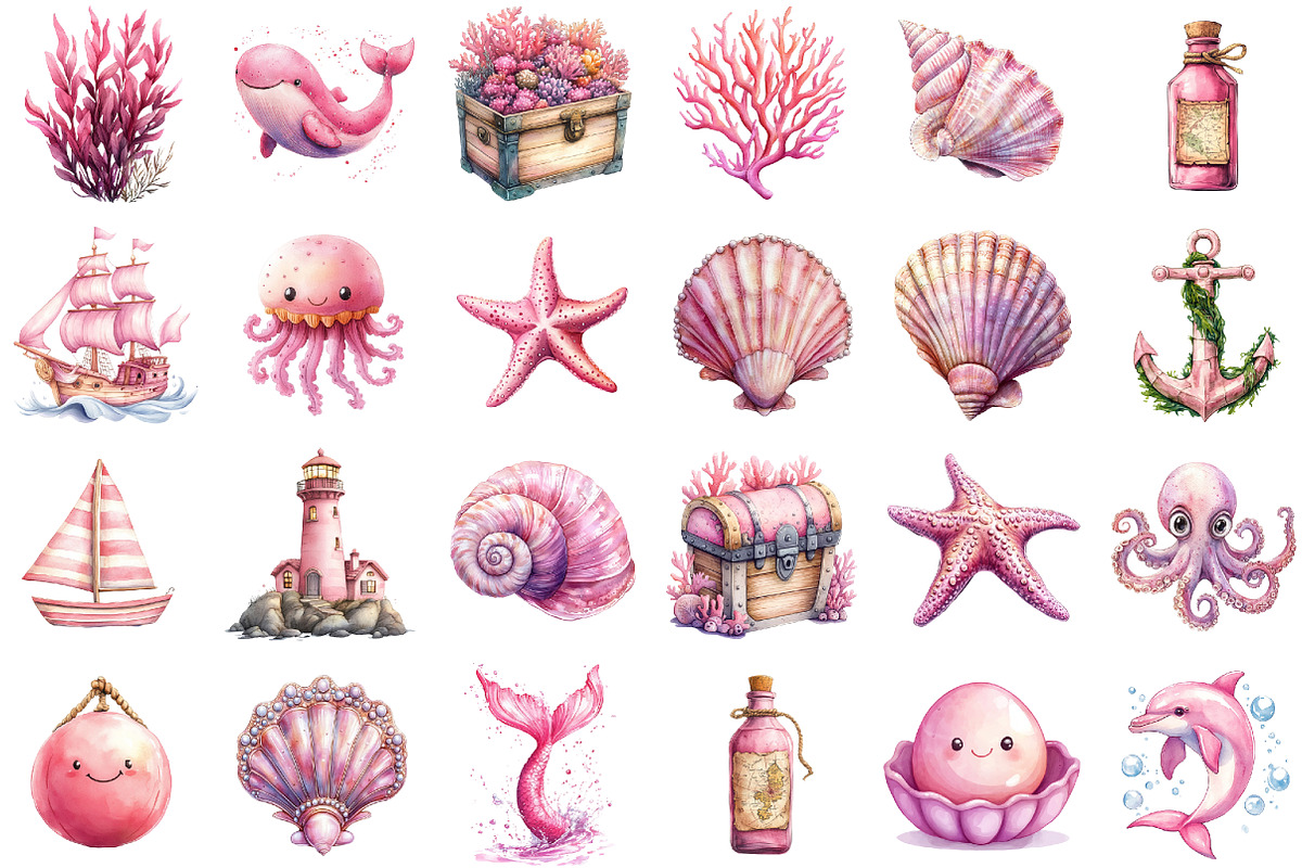 Pink Sea Adventure Clipart, an Illustration by Sublimation Artist (Photo 2 of 6)