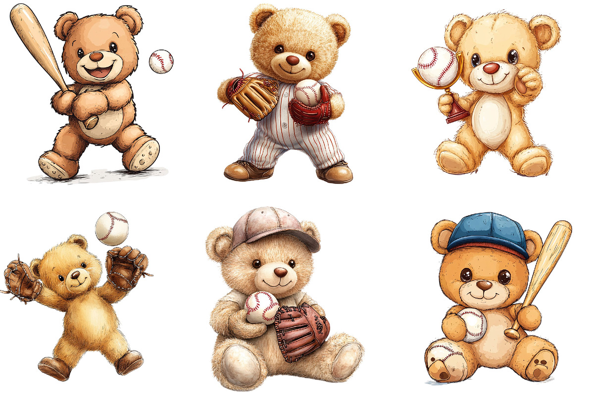 Teddy Bear Playing Baseball Clipart, an Illustration by Designking (Photo 3 of 5)
