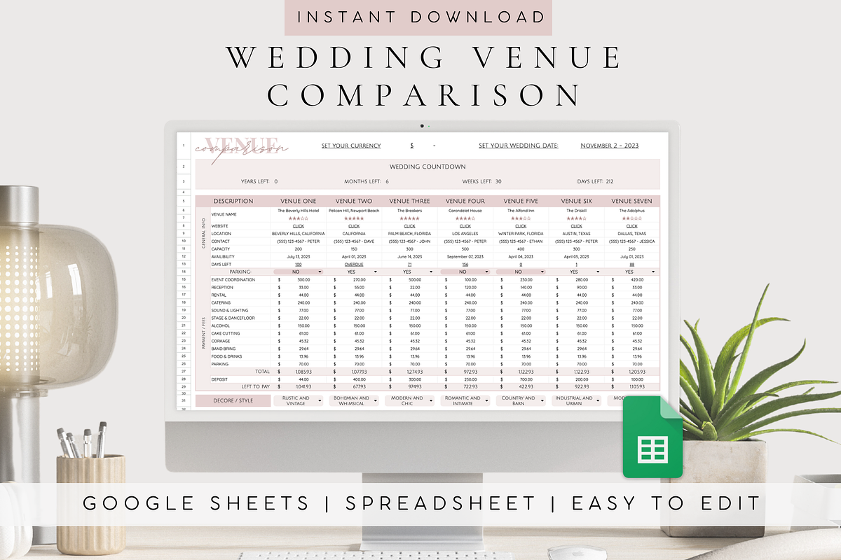 Google Sheets Wedding Venue Template, a Templates Theme by