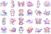 Cute Sea Animals Watercolor Clipart, an Animal Illustration by Sublimation Artist (Thumbnail 2 of 6)