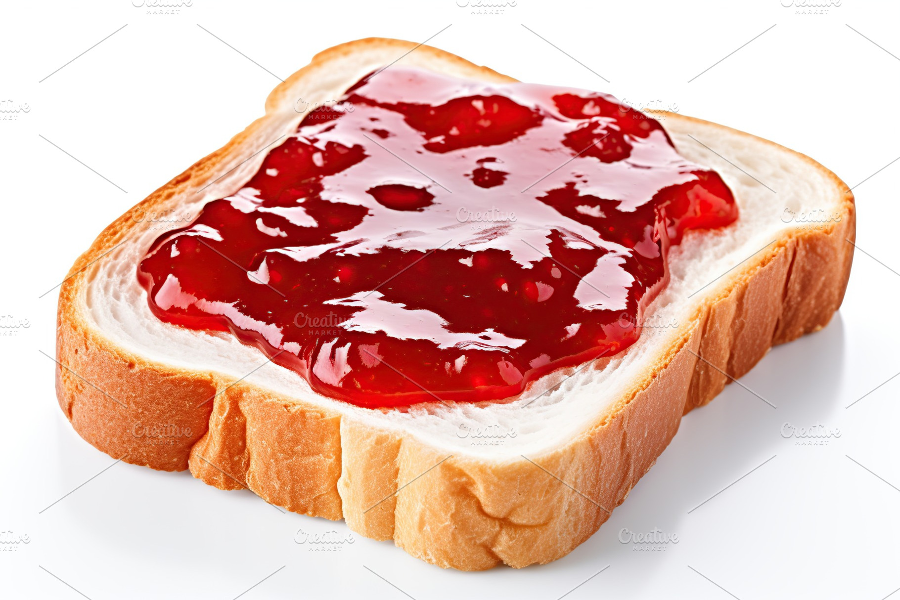 Toasted bread with sweet jam on white background, a Food & Drink Photo by AlyaAnd