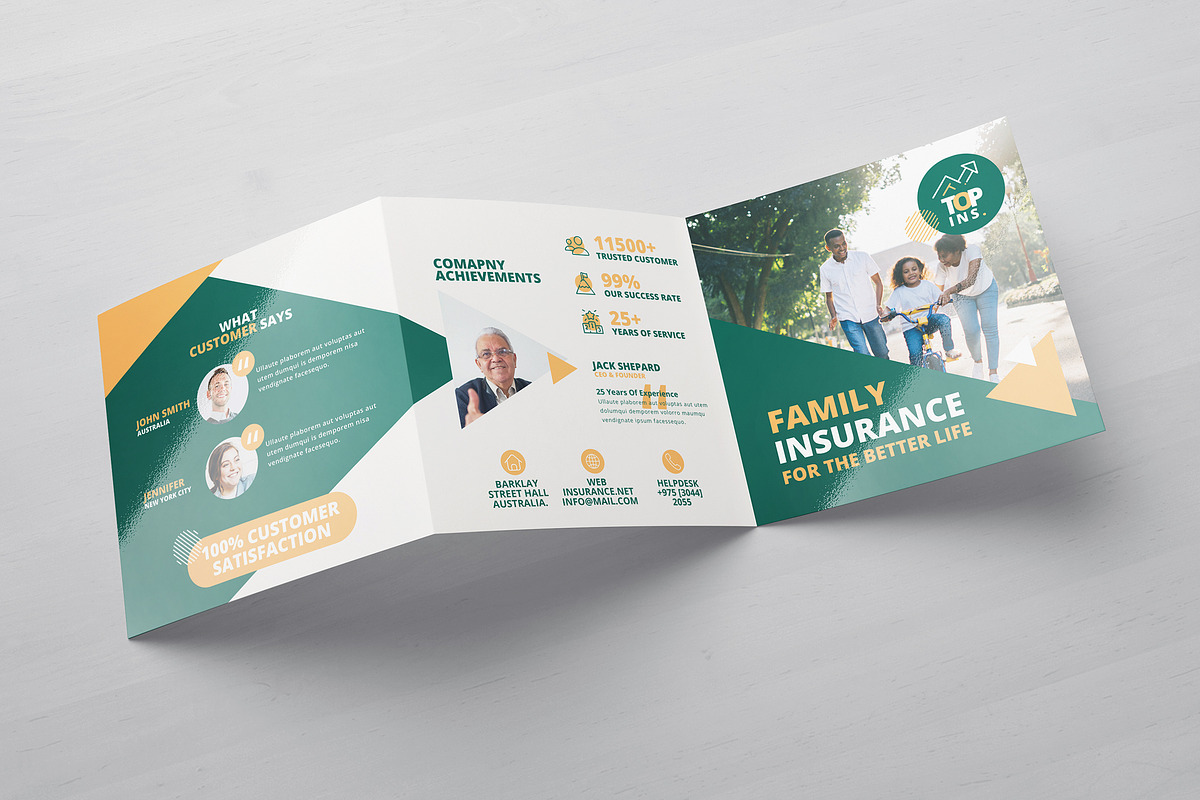 Insurance Square Trifold Brochure, a Brochure Template by Designsoul14