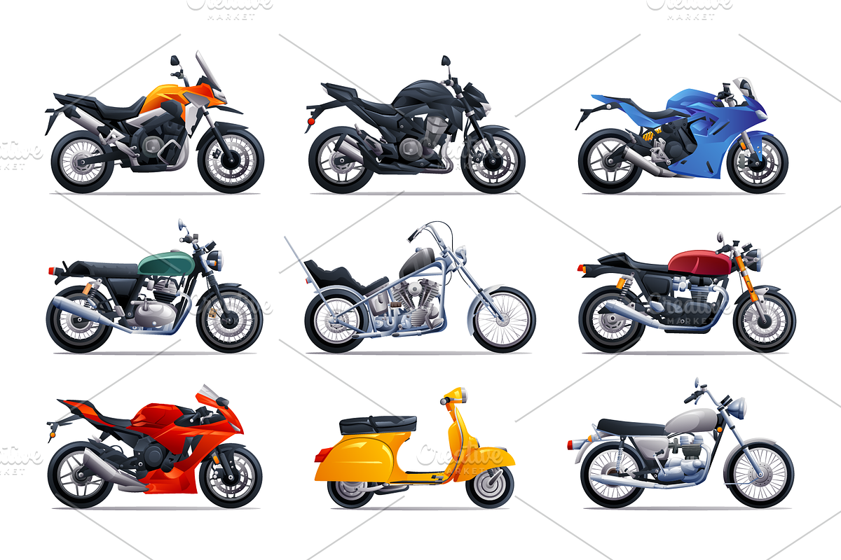 Motorcycles Illustration Set, a Transportation Illustration by YG Studio (Photo 2 of 3)