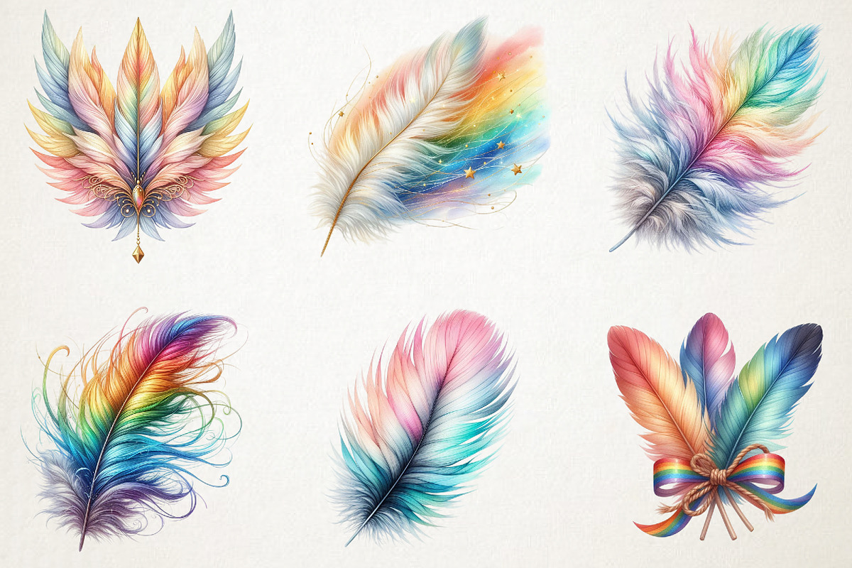 Rainbow Watercolor Feathers Clipart, an Illustration by RobertsArt (Photo 3 of 7)
