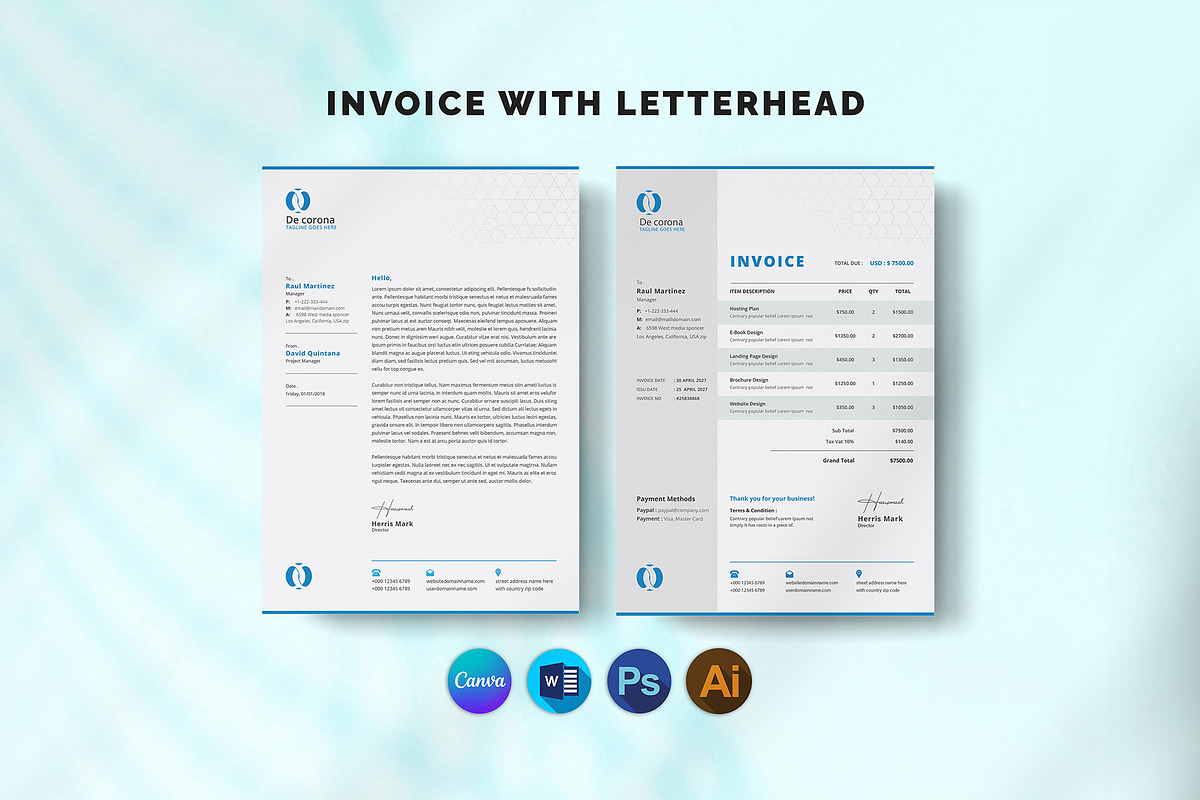 Canva Letterhead and Invoice Bundle, a Stationery Template by DesignDevisers (Photo 1 of 14)
