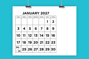 2027 Large Number 8.5x11 Calendar