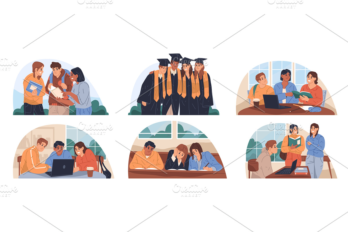 Set of university or collage student, an Education Illustration by Elegant Solution