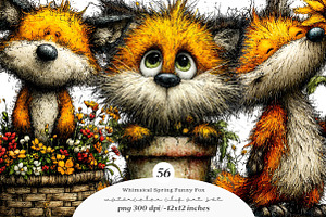 Whimsical spring funny fox clipart, an Illustration by SinaCreation