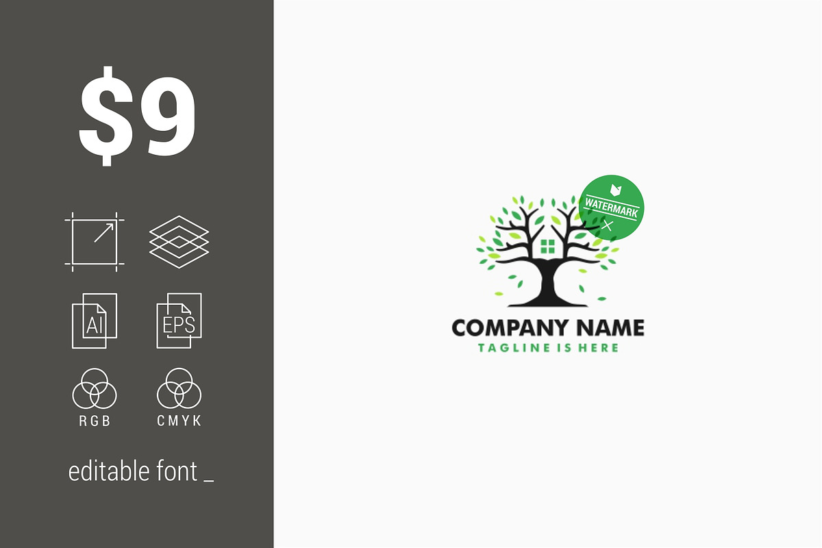 Tree House Green Negative Space Logo, a Branding & Logo Template by ...