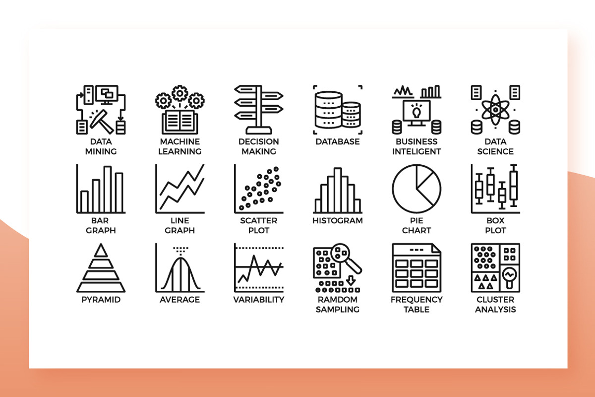 Data Analysis Icons, an Outline Icon by Becris (Photo 2 of 3)