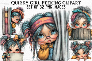Quirky Girl Peeking Clipart, an Illustration by Craft Nest
