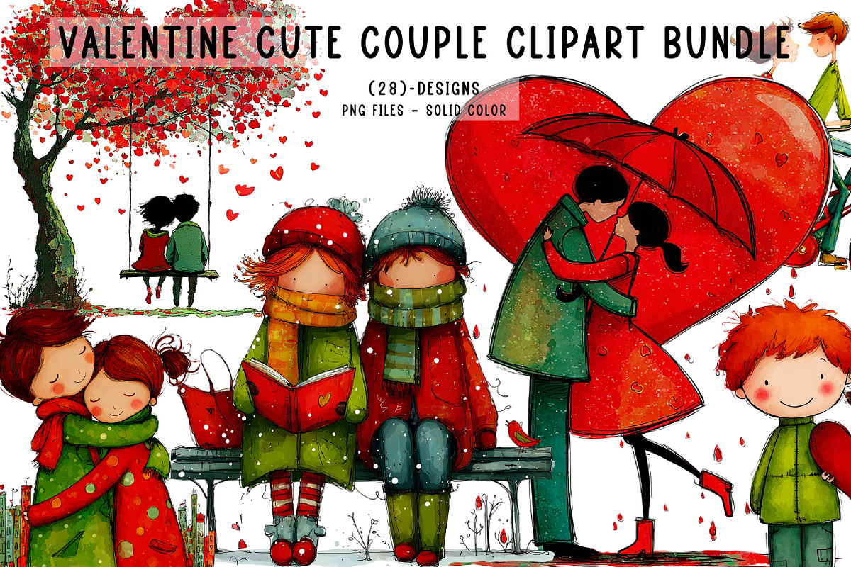 Valentine Cute Couple Clipart Bundle, an Illustration by CreationArt (Photo 1 of 5)