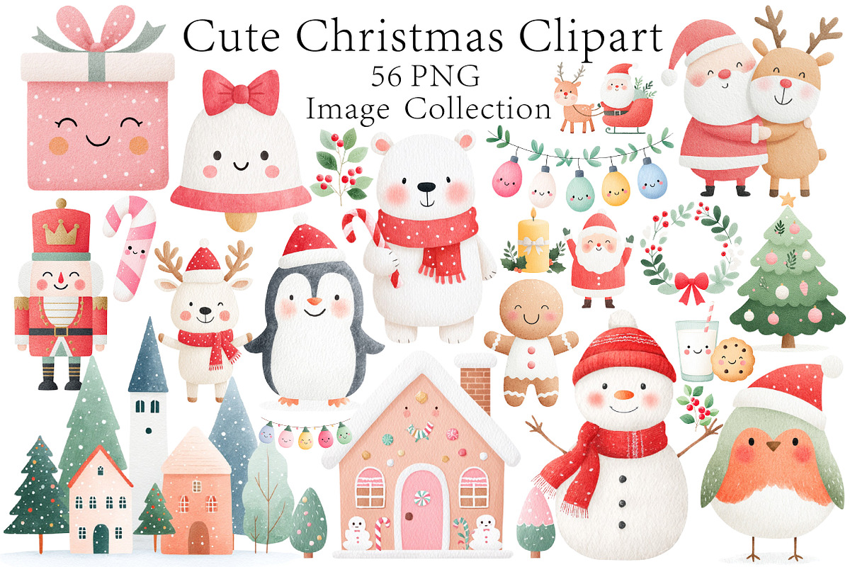 Watercolor Christmas Clipart PNG, an Illustration by Dream Creation (Photo 1 of 4)