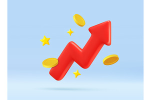 3d Rising Arrow with Flying Coins, a Finance Illustration by ModVector