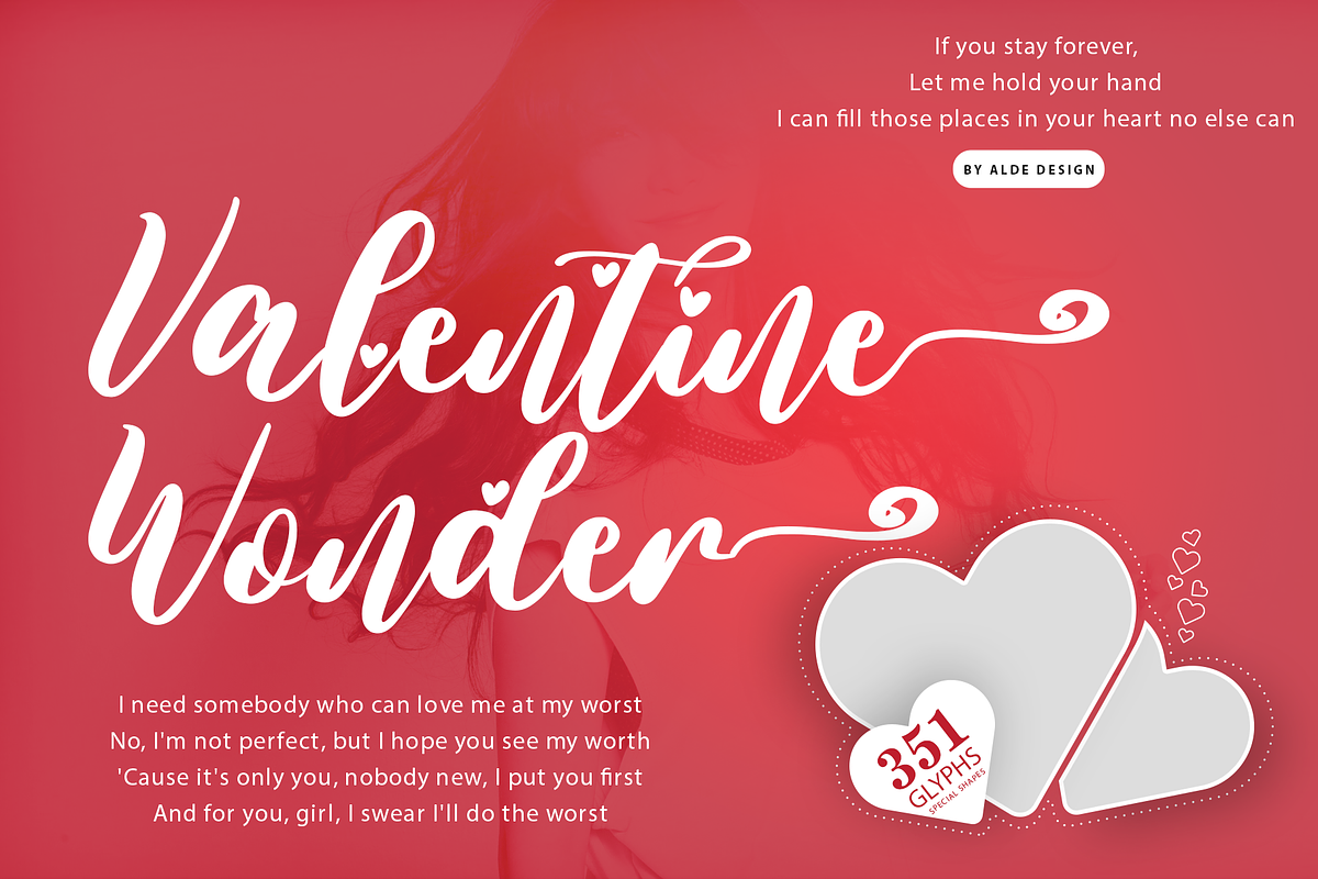 Valentine Wonder, a Script Font by Aldedesign (Photo 1 of 12)