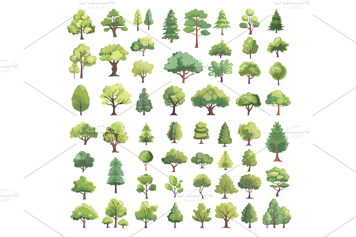 Cartoon trees set. Many tree, an Object Illustration by Stock-Smart-Start