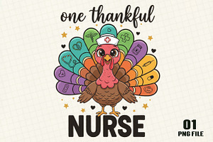 One Thankful Nurse Turkey PNG, an Illustration by DreamCafeArt
