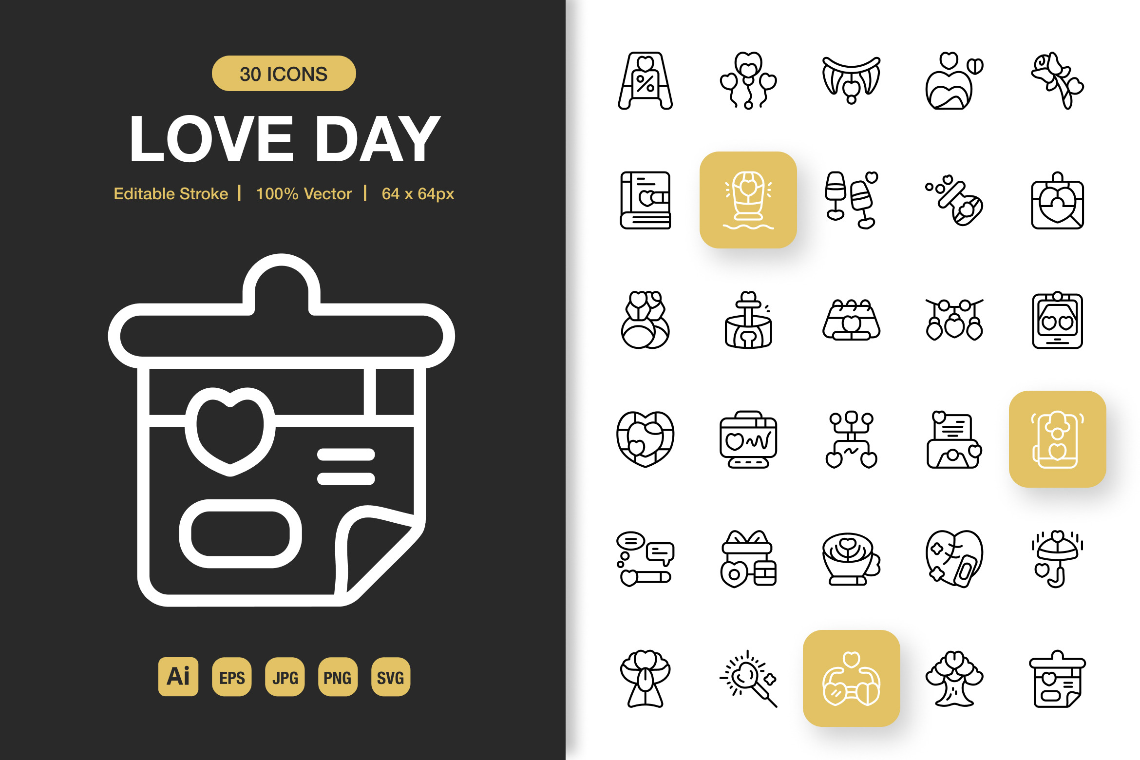 Love Day Icons, an Outline Icon by Spacepixel Creative