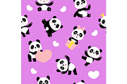 Cute cartoon pandas with hearts, an Animal Illustration by Onyx (Thumbnail 1 of 3)
