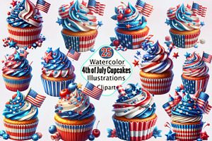 Watercolor 4th of July Cupcakes  Sub, an Illustration by SVGArt