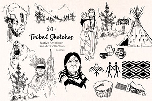 Tribal Sketche Pack, Native American, a Person Illustration by ArtPavo