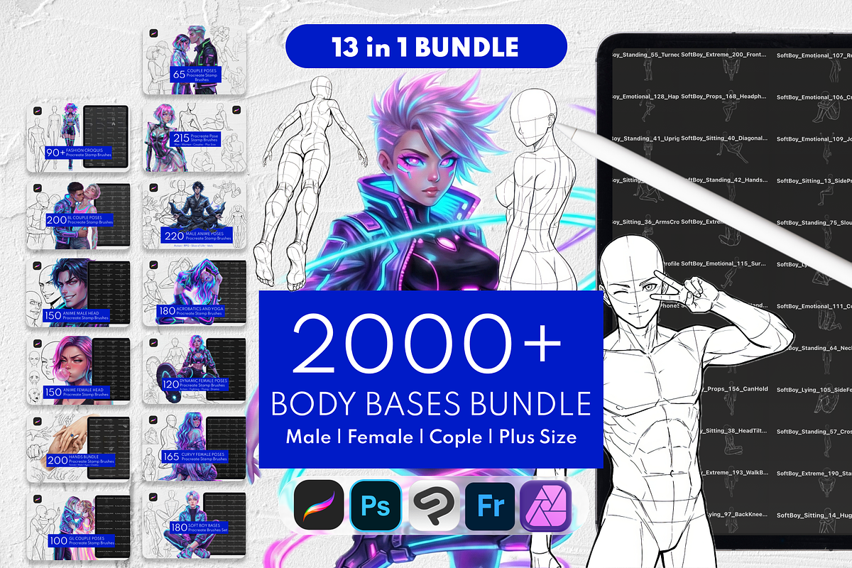 2000+ Procreate Body Bases Bundle, a Brush Add-On by Selentaori Studio (Photo 1 of 17)