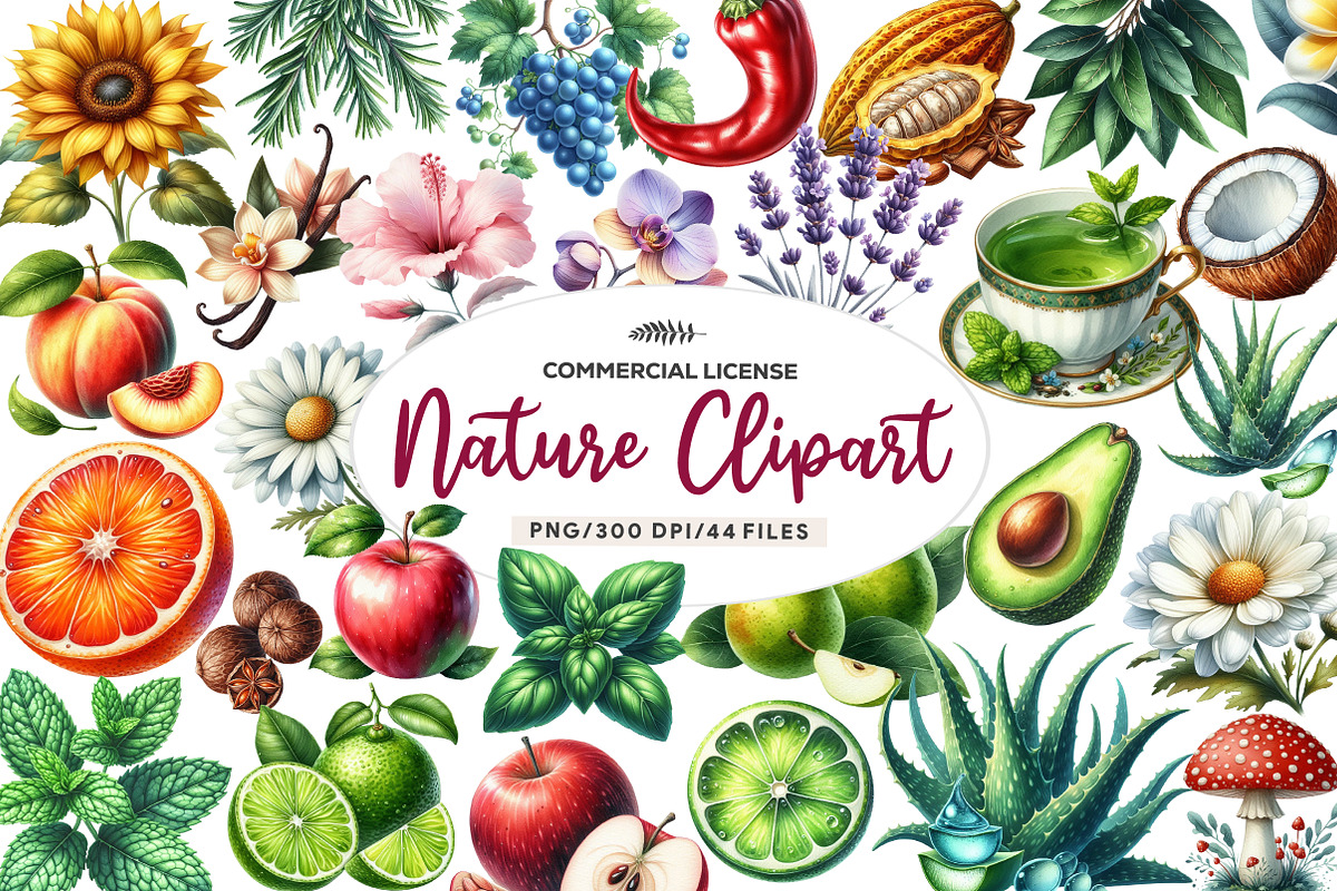 Watercolor Nature Clipart, an Illustration by CreationArt (Photo 1 of 7)