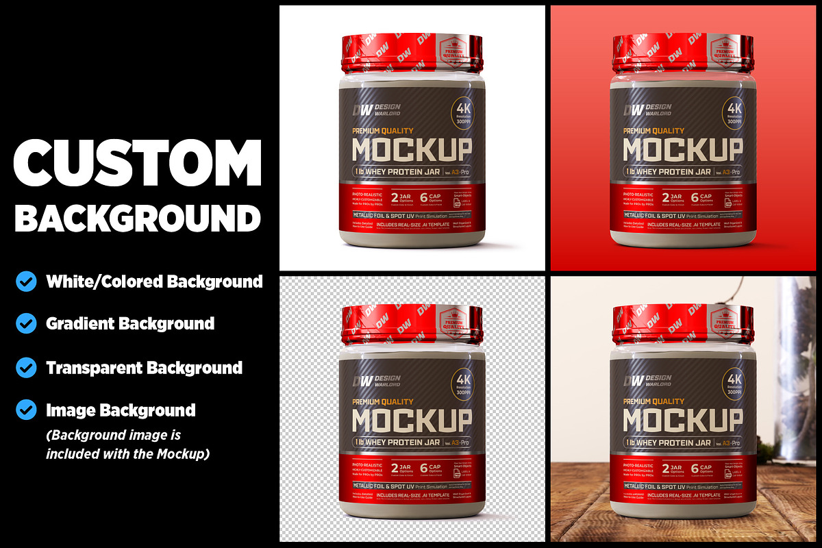 1lb Whey Protein Jar Mockup A3-Pro, a Packaging Mockup by Design Warlord (Photo 11 of 16)