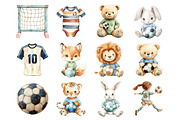Watercolor Kids Cute Soccer Clipart, a Seasonal Illustration by Design Market (Thumbnail 6 of 8)