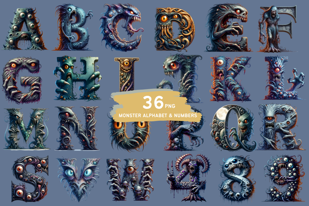 Monster Font Alphabet and Numbers, a Symbol Font by Bubble Pixel (Photo 2 of 8)