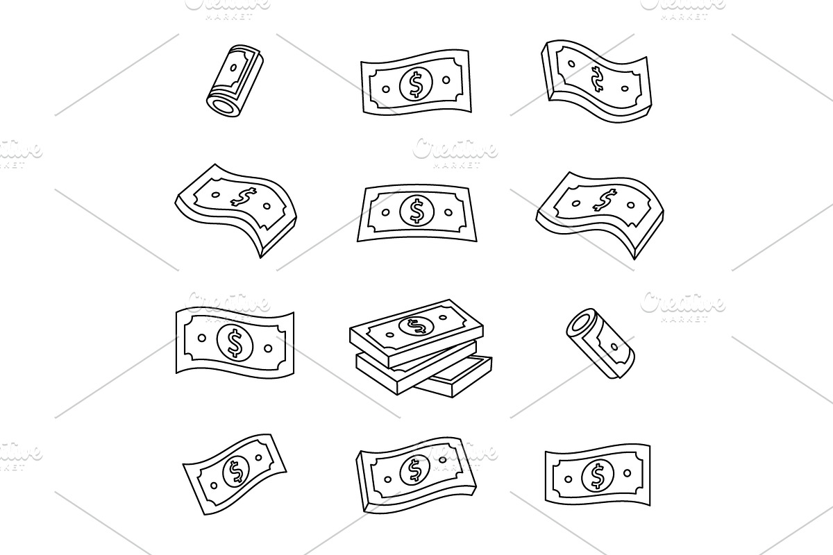 Set of outline dollar bills symbols, an Object Illustration by GraphiShop