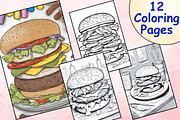 Printable Burger Coloring Pages, a Food Illustration by Catchy Ideaz (Thumbnail 1 of 3)