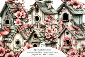 Whimsical Spring Birdhouse Clipart, an Illustration by SinaCreation