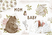 Mom & Baby Animals Floral Collection, an Animal Illustration by polikarpovaart (Thumbnail 1 of 12)