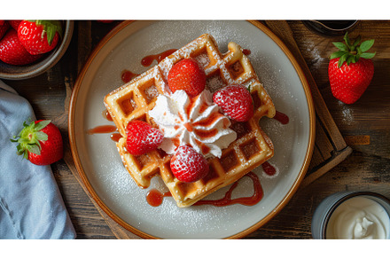 Belgian waffles with strawberries, a Food & Drink Photo by Lermont51