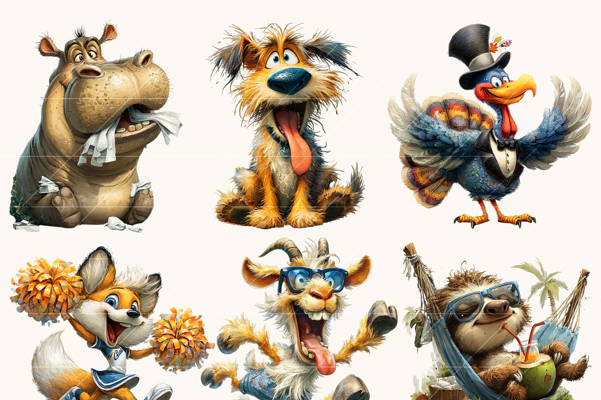 Whimsical Animals Clipart Bundle, an Animal Illustration by BusyDaydesign (Photo 5 of 9)