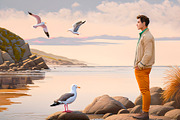 Man standing at border of rock coast, a Person Illustration by DanFLCreativo (Thumbnail 1 of 2)