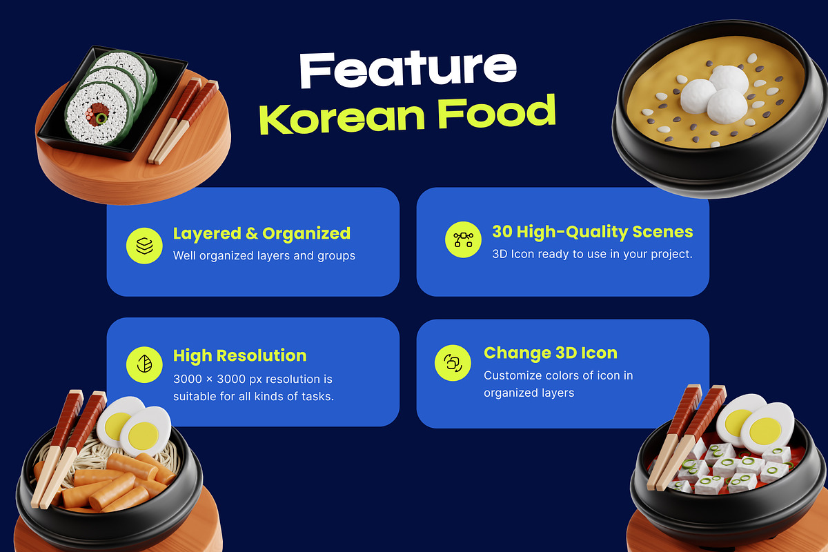 Korean Food 3D Icon Pack, a Food & Drink 3D Model by orenjidesign (Photo 2 of 8)